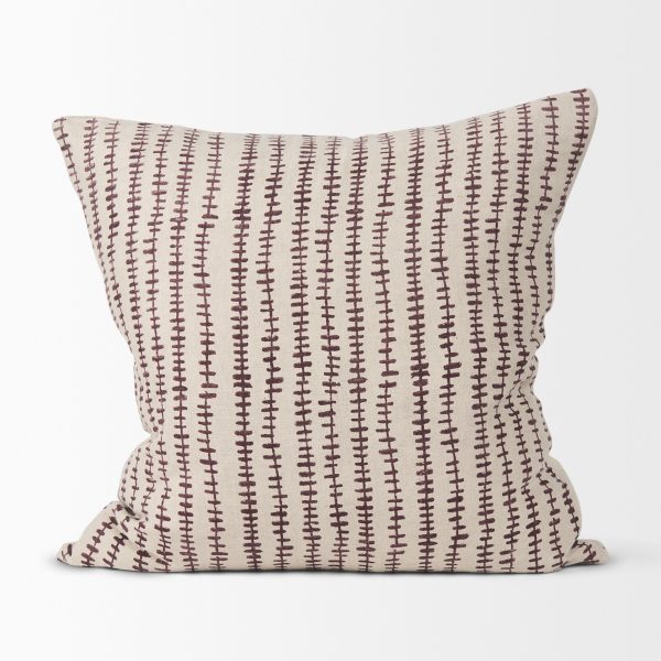 Jenna Beige w Merlot Print Linen Square Decorative Pillow Cover 2