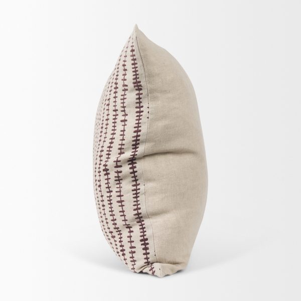 Jenna Beige w Merlot Print Linen Square Decorative Pillow Cover 3
