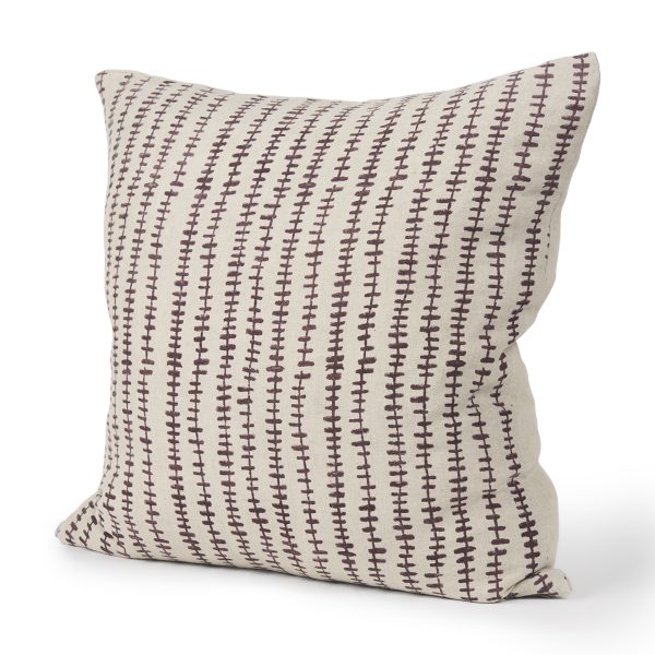 Jenna Beige w Merlot Print Linen Square Decorative Pillow Cover