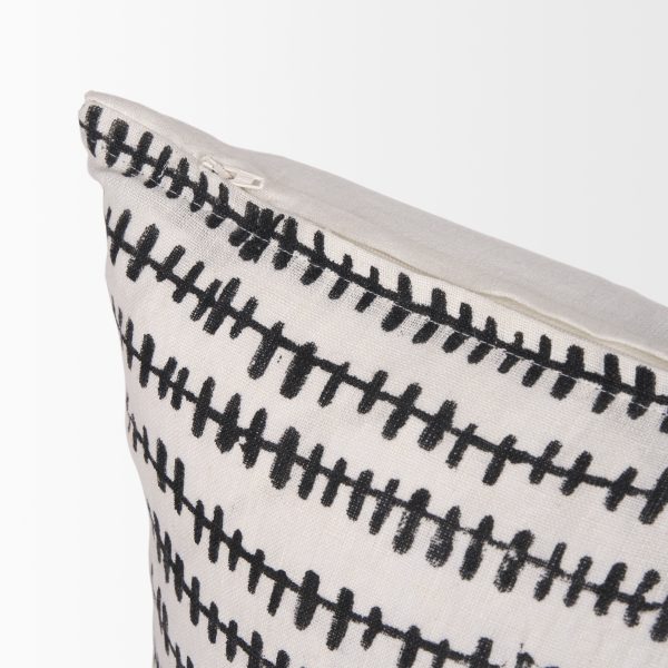 Jenna Cream w Black Print Linen Lumbar Decorative Pillow Cover 10