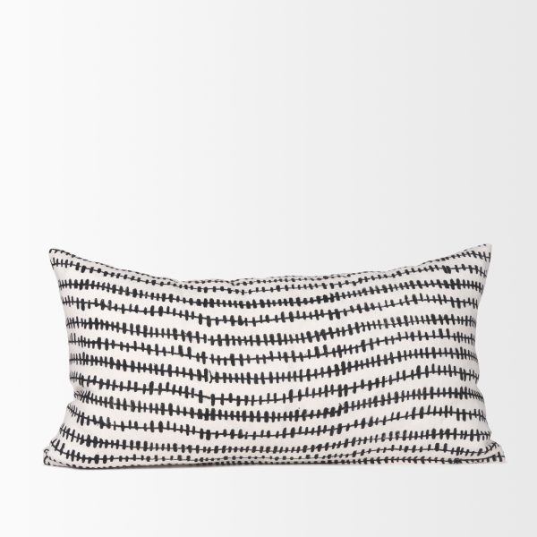 Jenna Cream w Black Print Linen Lumbar Decorative Pillow Cover 5