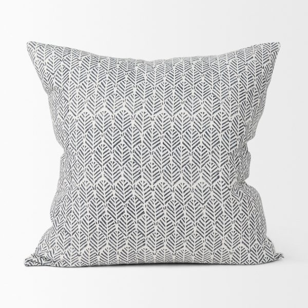 Jennelle Cream w Indigo Print Linen Square Decorative Pillow Cover 2