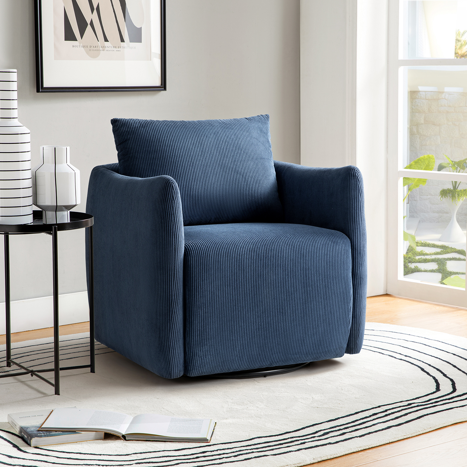 Jerry Navy Corduroy 360° Swivel Accent Chair 1 Jerry Navy Corduroy 360° Swivel Accent Chair
