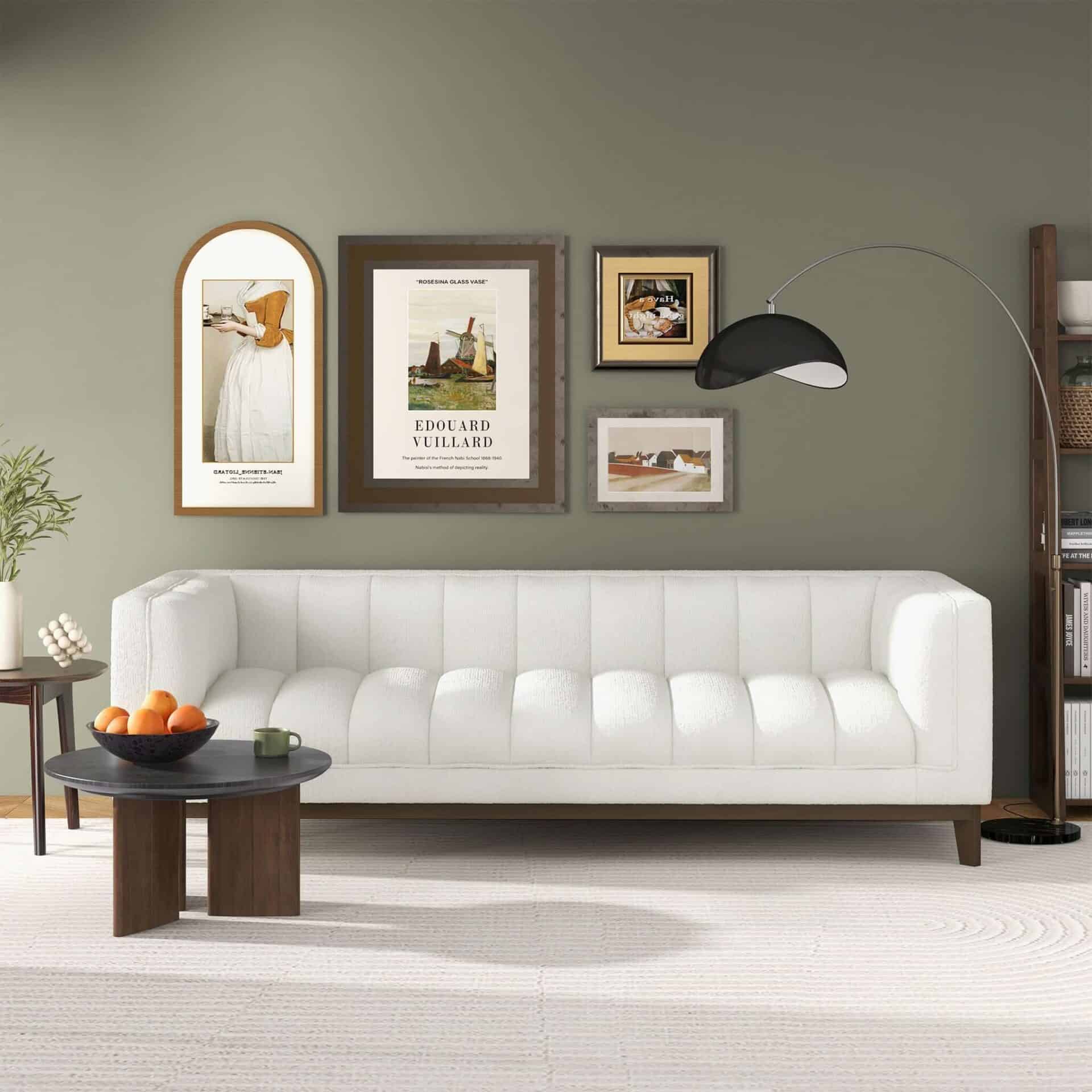 White Boucle Mid Century Modern Sofa for Living Rooms 1 White Boucle Mid Century Modern Sofa for Living Rooms