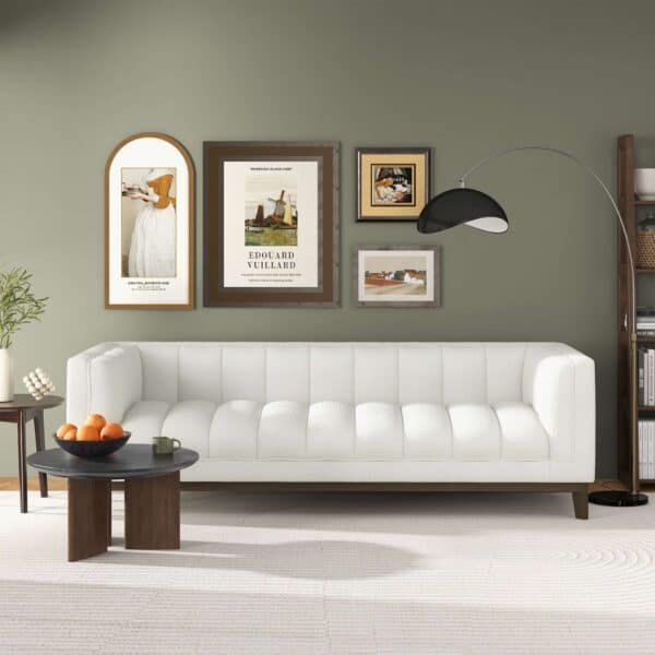 White Boucle Mid Century Modern Sofa for Living Rooms