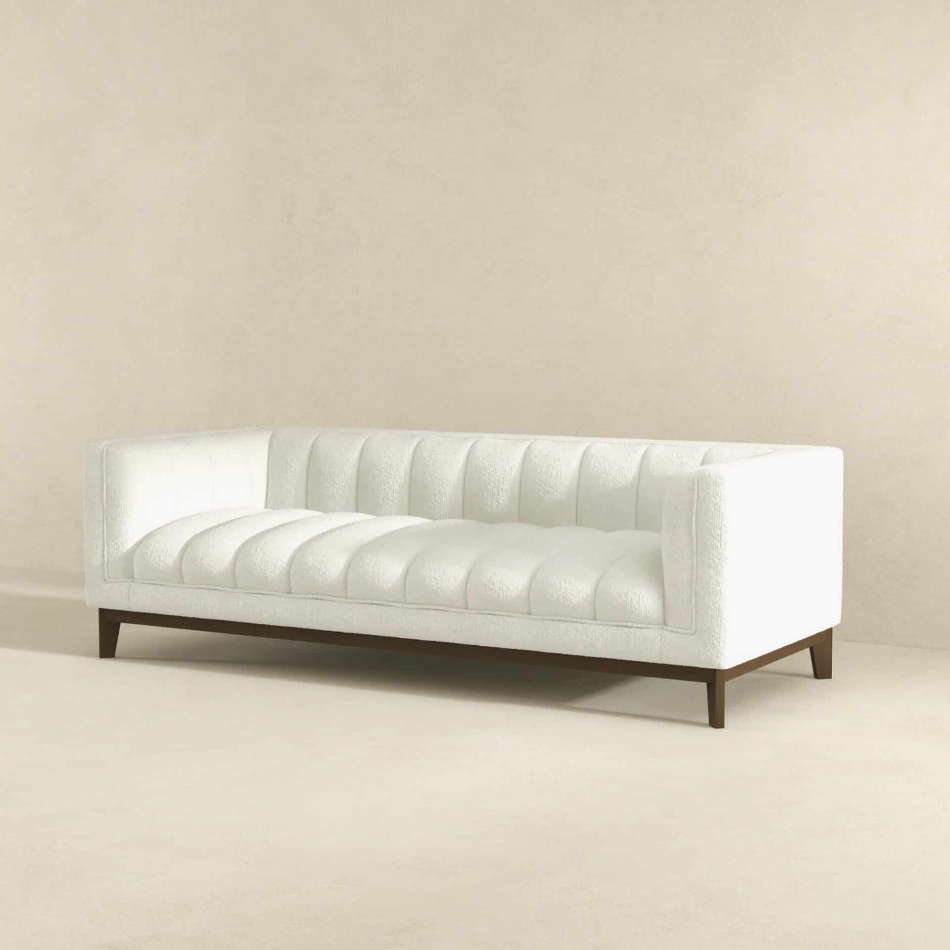 White Boucle Mid Century Modern Sofa for Living Rooms 4 White Boucle Mid Century Modern Sofa for Living Rooms - Image 4