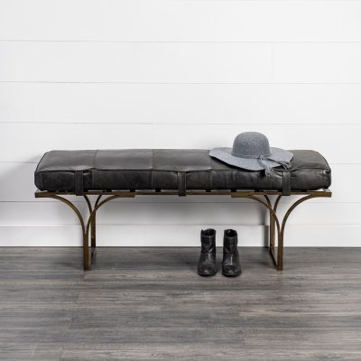 Jessie 55L x 16W Black Leather Seat W/Gold Metal Base Accent Bench