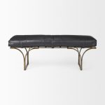 Jessie 55L x 16W Black Leather Seat W/Gold Metal Base Accent Bench