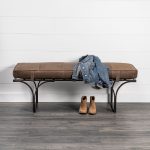 Jessie 55L x 16W Brown Leather Seat W/Black Metal Base Accent Bench