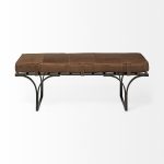 Jessie 55L x 16W Brown Leather Seat W/Black Metal Base Accent Bench