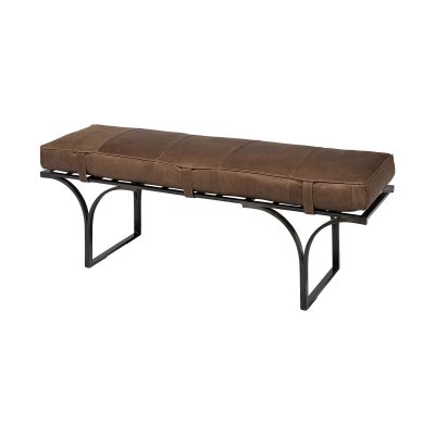 Jessie 55L x 16W Brown Leather Seat W/Black Metal Base Accent Bench