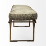 Jessie 55L x 16W White/Gray Hair-On-Hide Seat W/Gold Metal Base Accent Bench