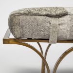 Jessie 55L x 16W White/Gray Hair-On-Hide Seat W/Gold Metal Base Accent Bench