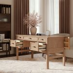Jessy Oak Transitional Desk with Hidden Drawers and Cable Hole