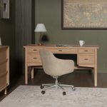 Jessy Oak Transitional Desk with Hidden Drawers and Cable Hole