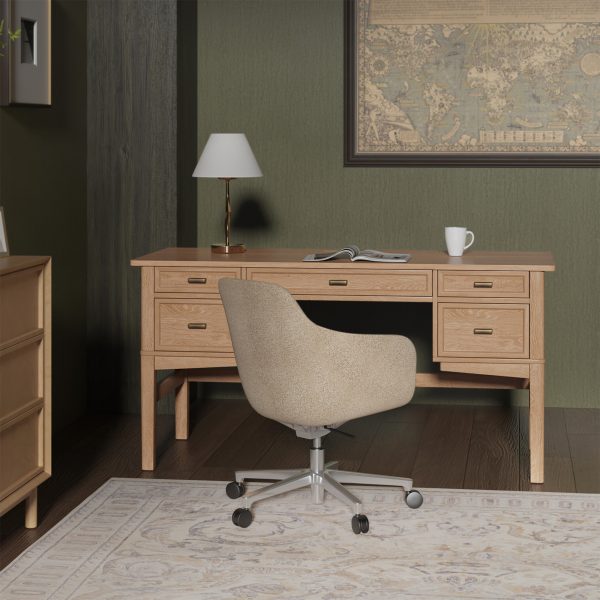 Jessy Oak Transitional Desk with Hidden Drawers and Cable Hole 2