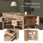 Jessy Oak Transitional Desk with Hidden Drawers and Cable Hole