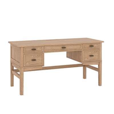 Jessy Oak Transitional Desk with Hidden Drawers and Cable Hole