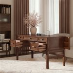 Jessy Walnut Transitional Desk with Hidden Drawers and Cable Hole 7 Jessy Walnut Transitional Desk with Hidden Drawers and Cable Hole