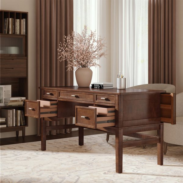Jessy Walnut Transitional Desk with Hidden Drawers and Cable Hole 1
