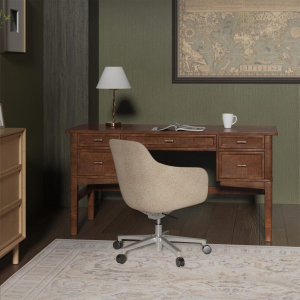 Jessy Walnut Transitional Desk with Hidden Drawers and Cable Hole 2