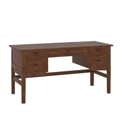 Jessy Walnut Transitional Desk with Hidden Drawers and Cable Hole