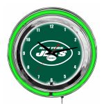 Jets 14" Neon Clock Chrome, Two-Tone Lights, NFL Licensed