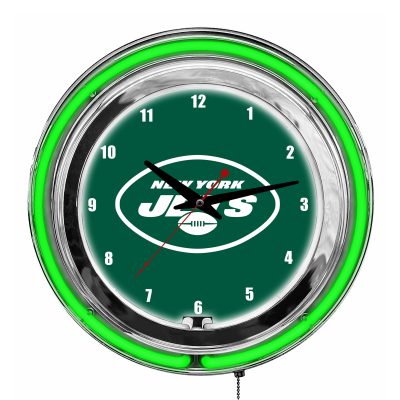 Jets 14" Neon Clock Chrome, Two-Tone Lights, NFL Licensed
