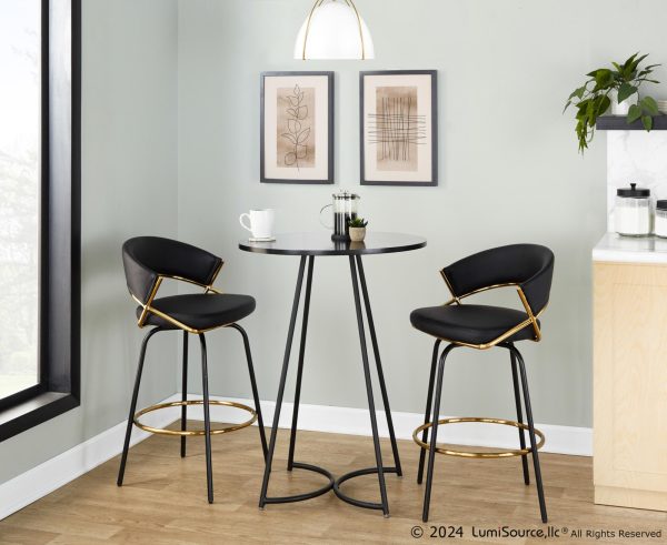 Jie 26 Inch Black Faux Leather Contemporary Counter Stools Set of 2 1