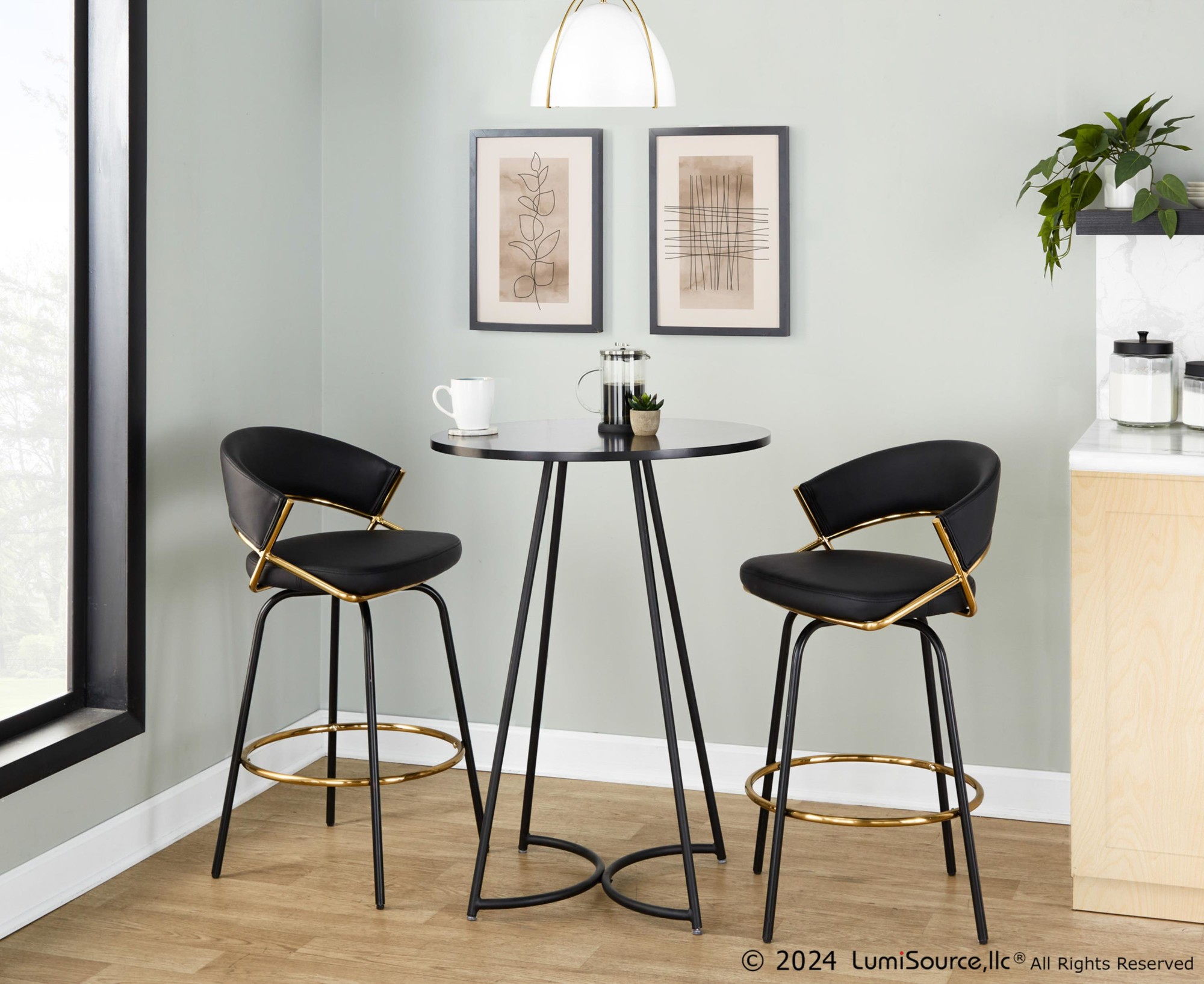 Jie 26-Inch Black Faux Leather Contemporary Counter Stools (Set of 2) 2 Jie 26-Inch Black Faux Leather Contemporary Counter Stools (Set of 2) - Image 2