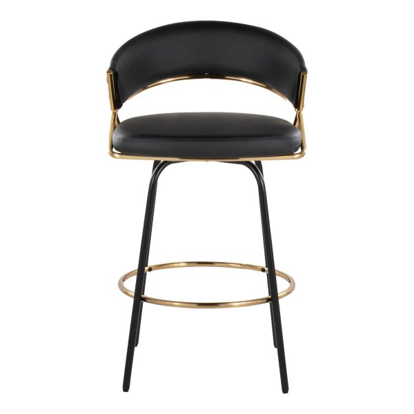 Jie 26 Inch Black Faux Leather Contemporary Counter Stools Set of 2 11