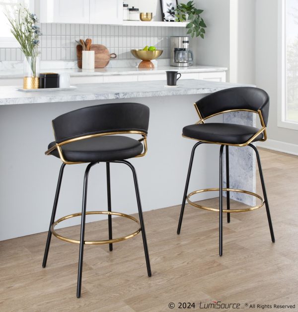 Jie 26 Inch Black Faux Leather Contemporary Counter Stools Set of 2 2