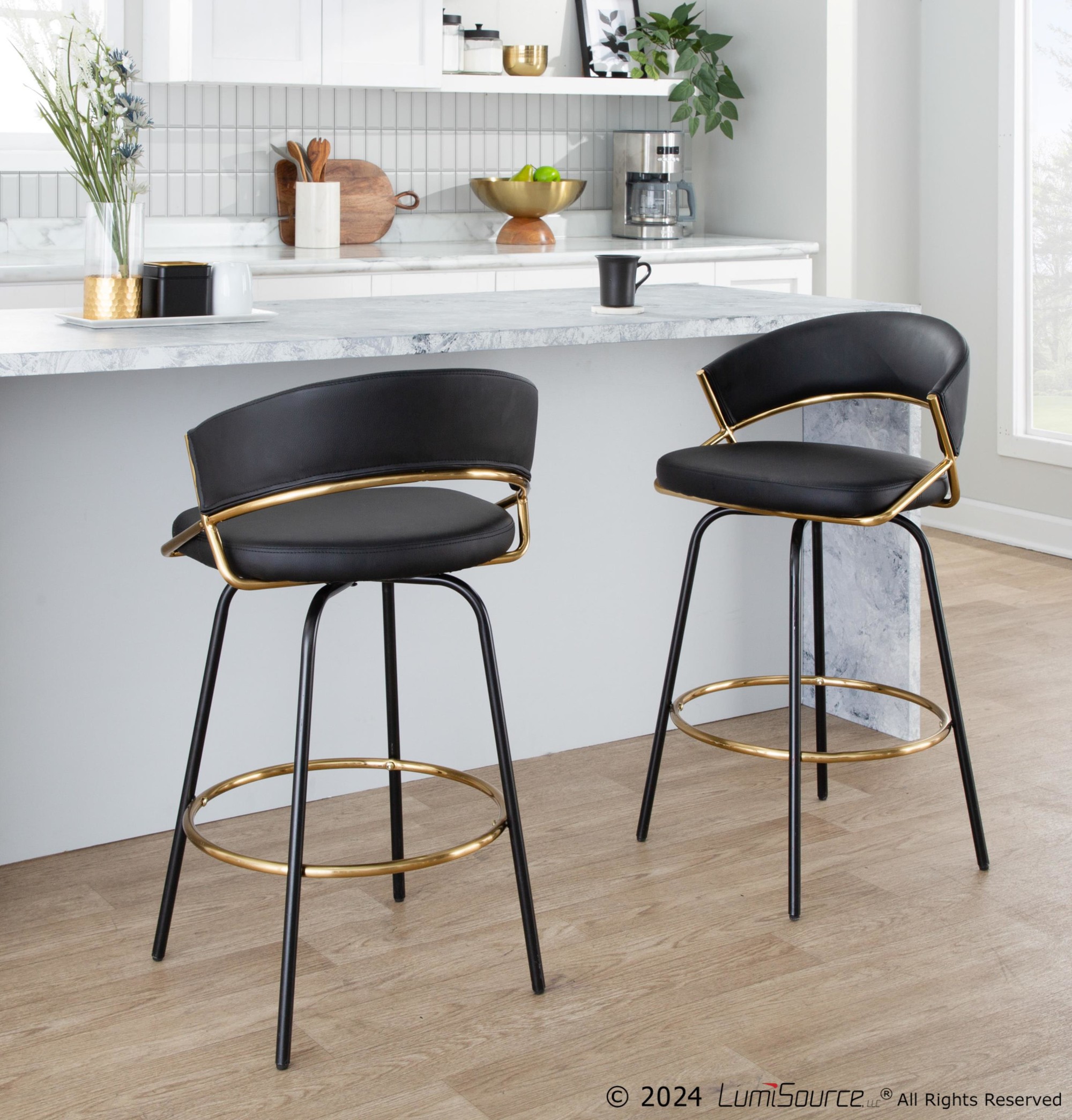 Jie 26-Inch Black Faux Leather Contemporary Counter Stools (Set of 2) 3 Jie 26-Inch Black Faux Leather Contemporary Counter Stools (Set of 2) - Image 3