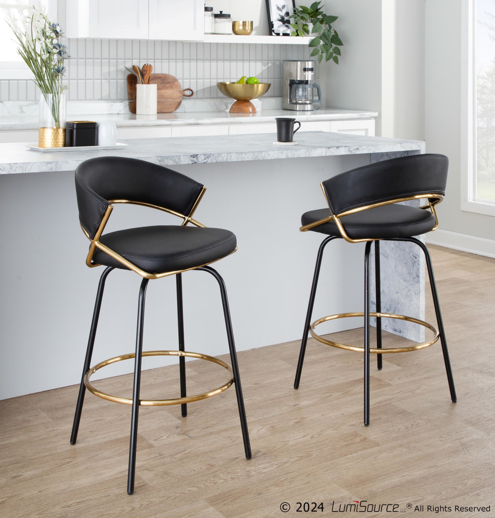 Jie 26-Inch Black Faux Leather Contemporary Counter Stools (Set of 2) 4 Jie 26-Inch Black Faux Leather Contemporary Counter Stools (Set of 2) - Image 4