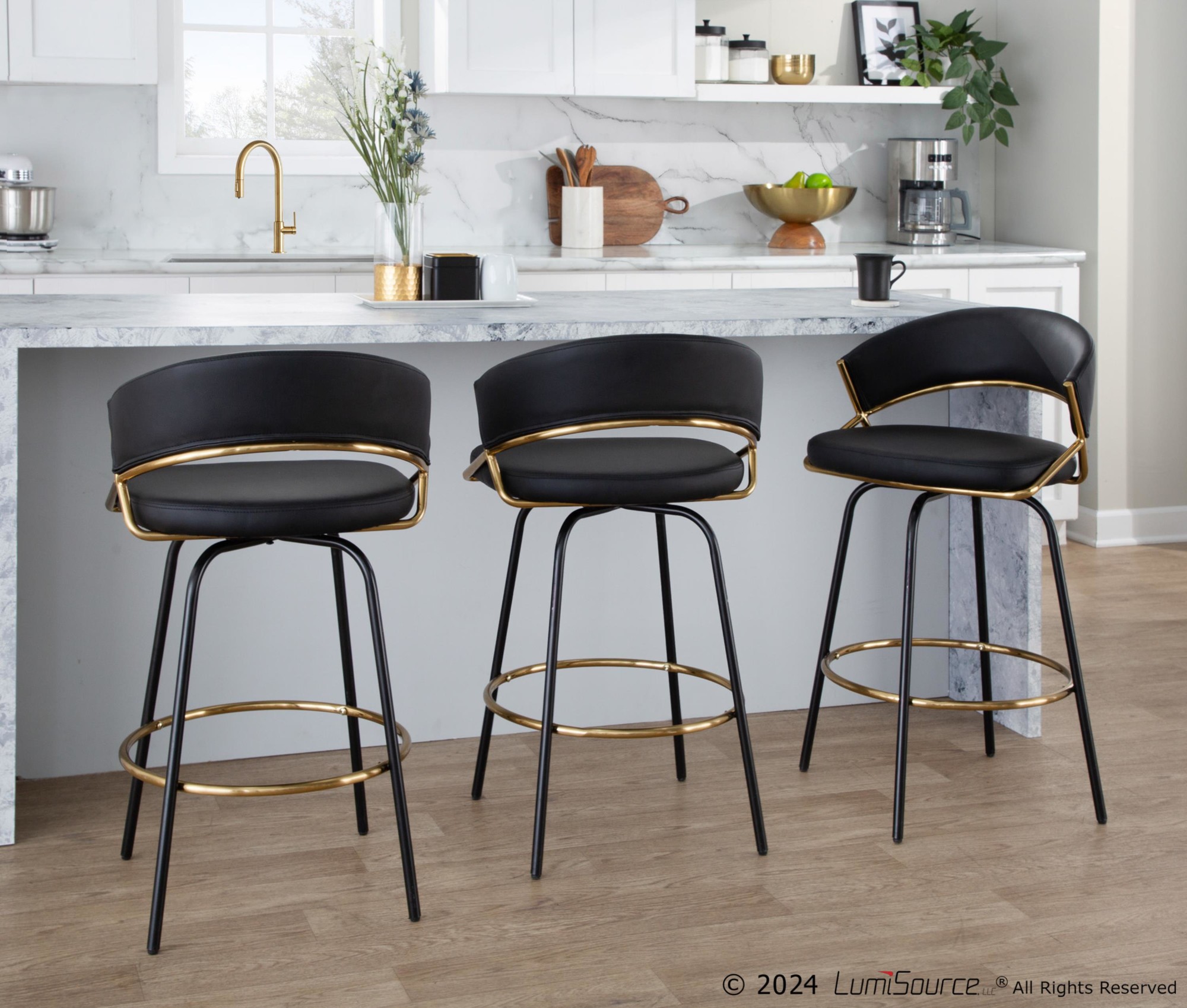 Jie 26-Inch Black Faux Leather Contemporary Counter Stools (Set of 2) 6 Jie 26-Inch Black Faux Leather Contemporary Counter Stools (Set of 2) - Image 6