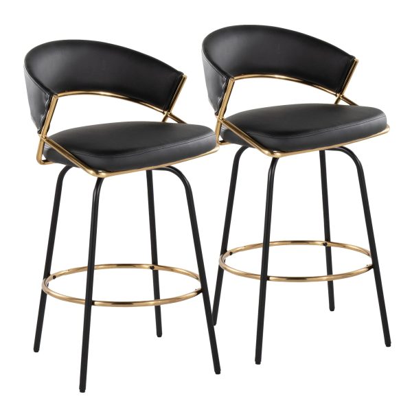 Jie 26 Inch Black Faux Leather Contemporary Counter Stools Set of 2 6