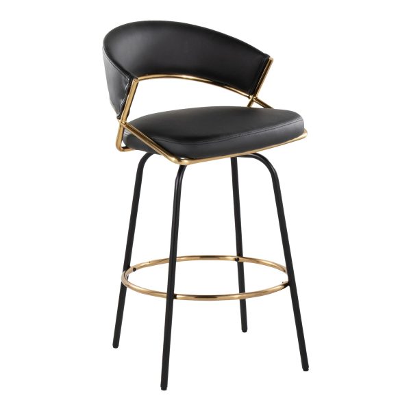 Jie 26 Inch Black Faux Leather Contemporary Counter Stools Set of 2 7