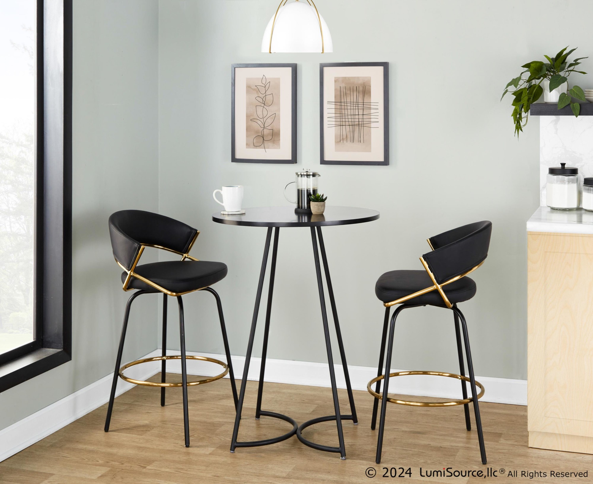 Jie 26-Inch Black Faux Leather Contemporary Counter Stools (Set of 2) 1 Jie 26-Inch Black Faux Leather Contemporary Counter Stools (Set of 2)