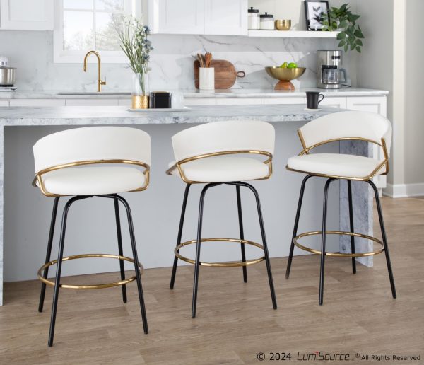 Jie 26 White Faux Leather Contemporary Swivel Stool Set of 2 1
