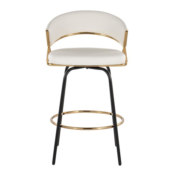 Jie 26 White Faux Leather Contemporary Swivel Stool Set of 2 11