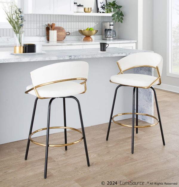 Jie 26 White Faux Leather Contemporary Swivel Stool Set of 2 2