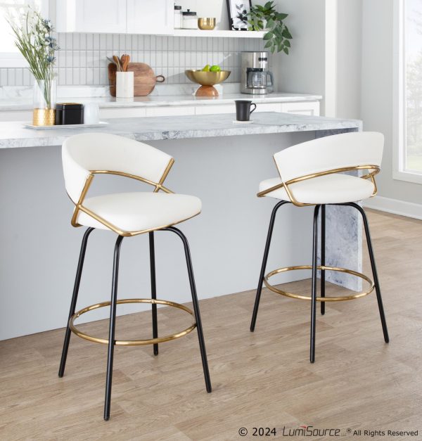 Jie 26 White Faux Leather Contemporary Swivel Stool Set of 2 3