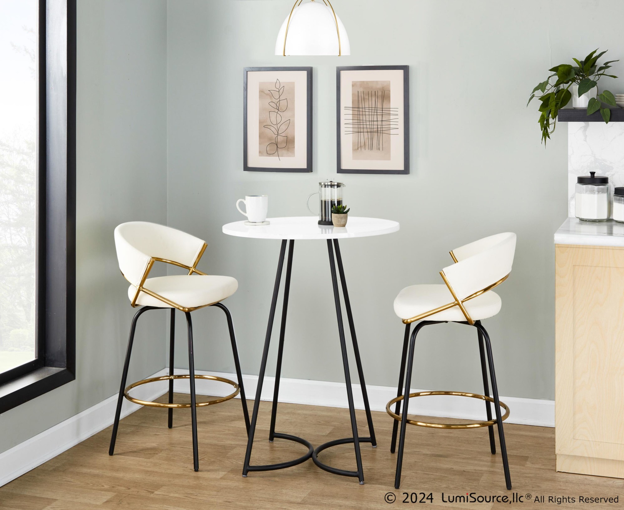 Jie 26 White Faux Leather Contemporary Swivel Stool (Set of 2) 5 Jie 26 White Faux Leather Contemporary Swivel Stool (Set of 2) - Image 5