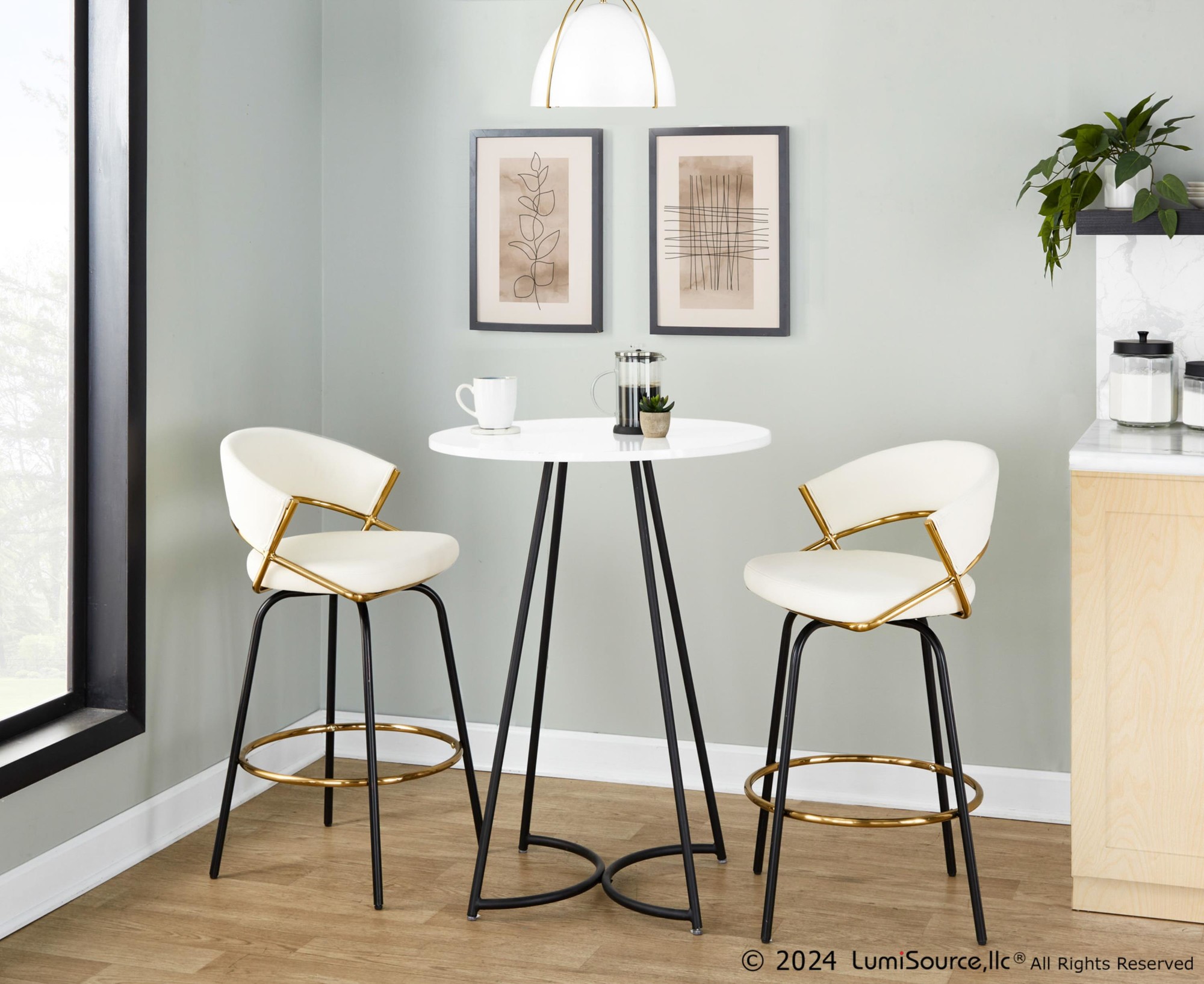 Jie 26 White Faux Leather Contemporary Swivel Stool (Set of 2) 6 Jie 26 White Faux Leather Contemporary Swivel Stool (Set of 2) - Image 6