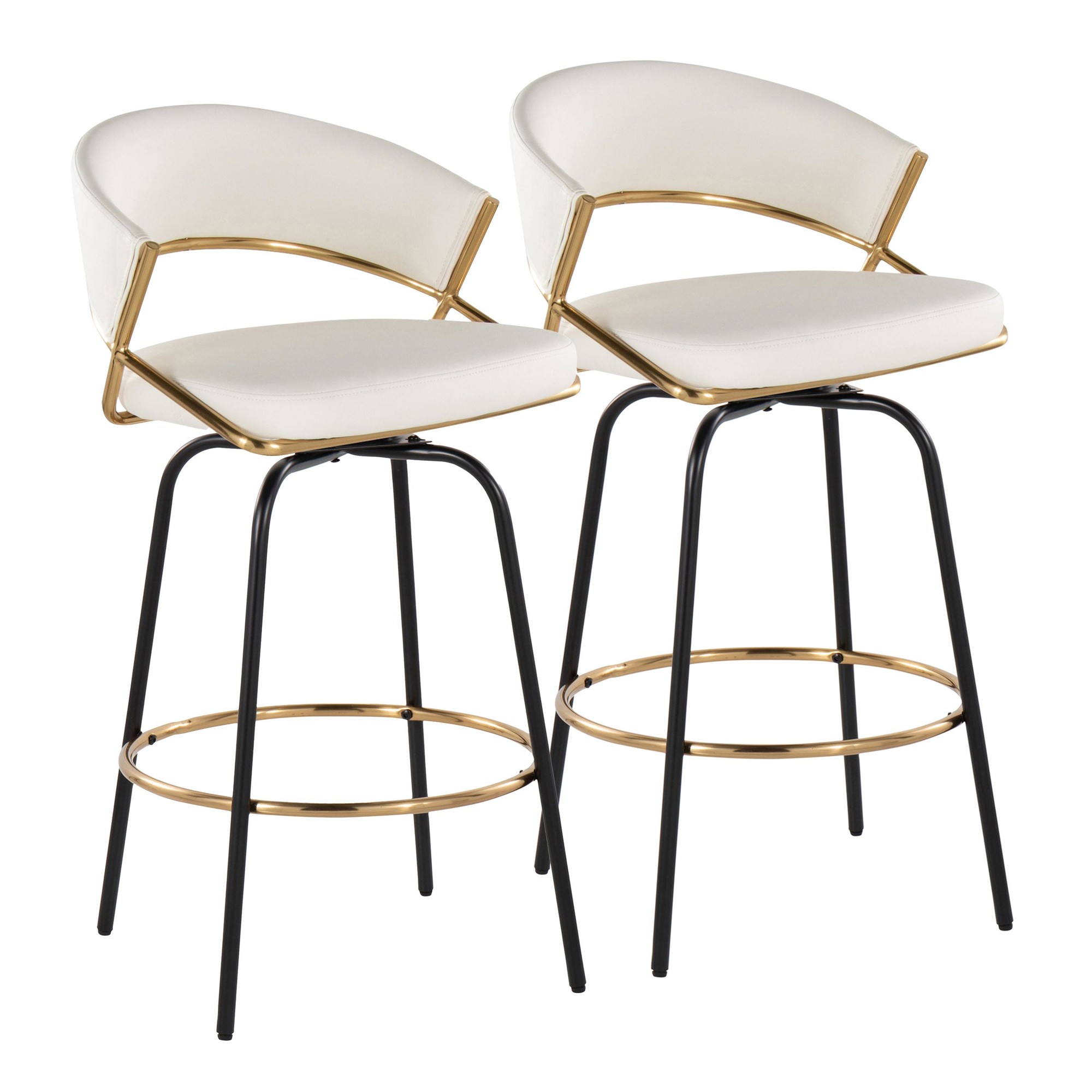 Jie 26 White Faux Leather Contemporary Swivel Stool (Set of 2) 7 Jie 26 White Faux Leather Contemporary Swivel Stool (Set of 2) - Image 7