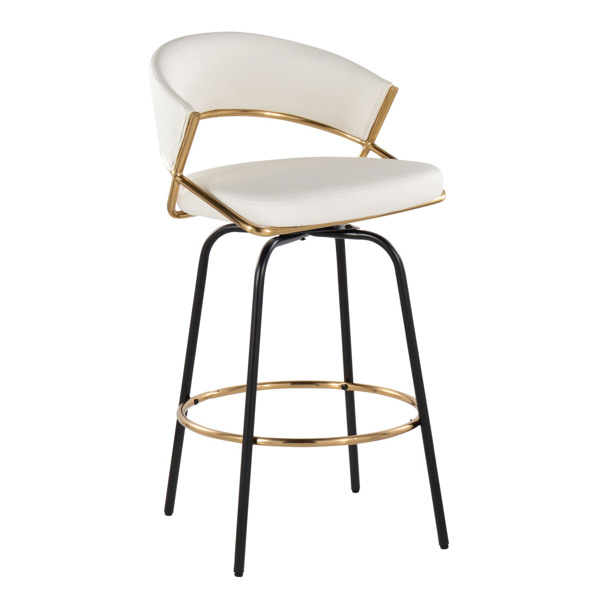 Jie 26 White Faux Leather Contemporary Swivel Stool (Set of 2) 8 Jie 26 White Faux Leather Contemporary Swivel Stool (Set of 2) - Image 8