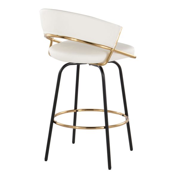 Jie 26 White Faux Leather Contemporary Swivel Stool Set of 2 9