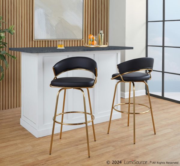 Jie 30 Contemporary Swivel Barstool Gold and Black Set of 2 Set of 2 1