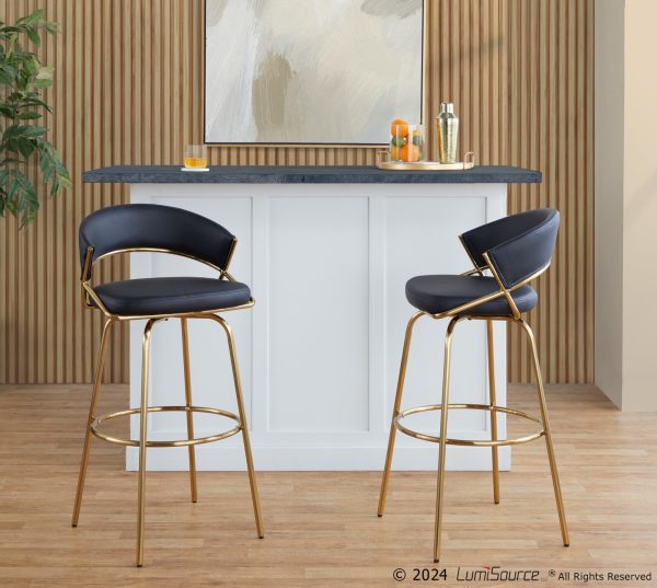 Jie 30 Contemporary Swivel Barstool Gold and Black Set of 2 Set of 2 2