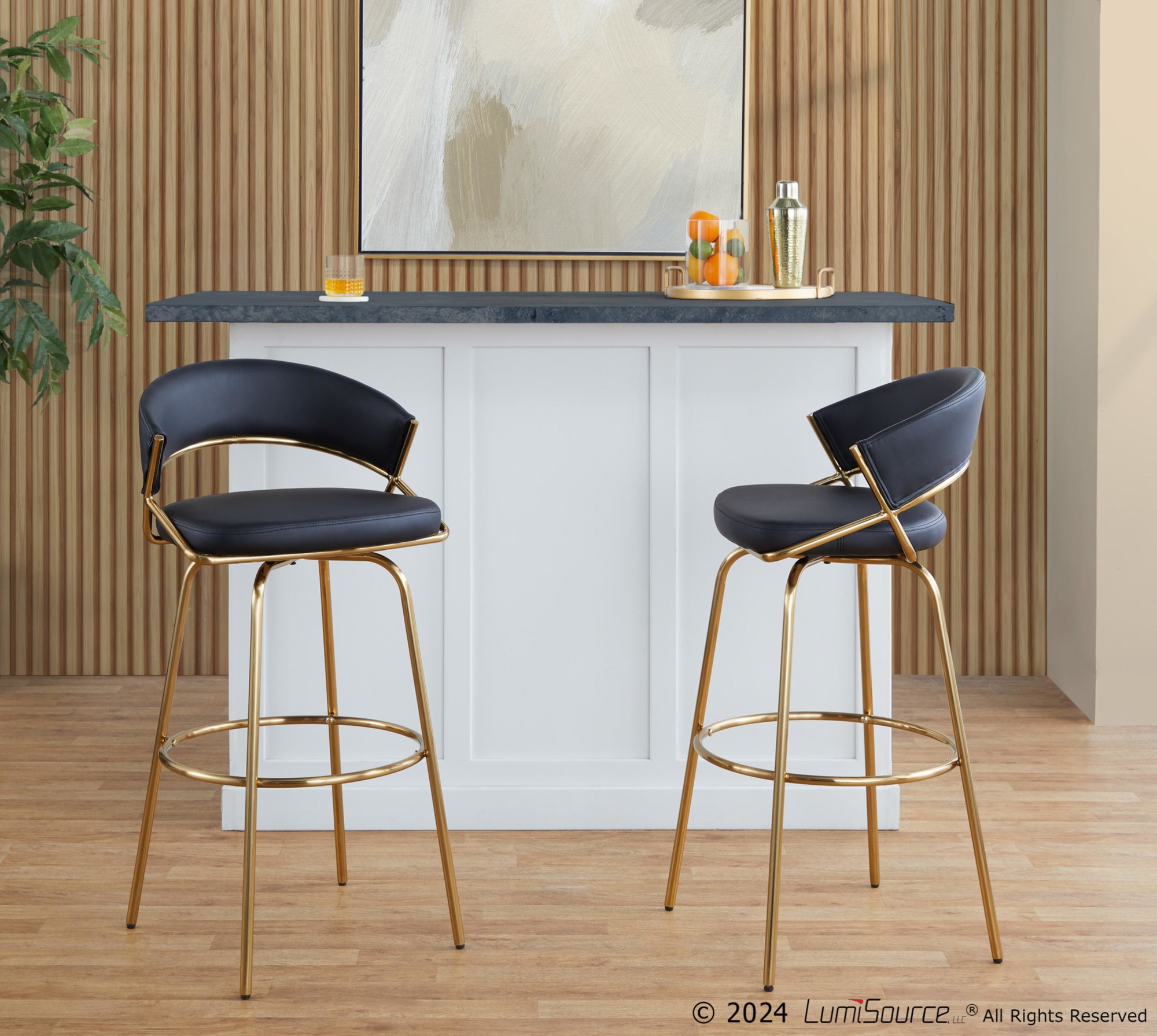 Jie 30" Contemporary Swivel Barstool Gold and Black (Set of 2) (Set of 2) 3 Jie 30" Contemporary Swivel Barstool Gold and Black (Set of 2) (Set of 2) - Image 3